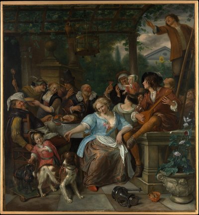 Fröhliche Gesellschaft auf einer Terrasse von Jan Havickszoon Steen